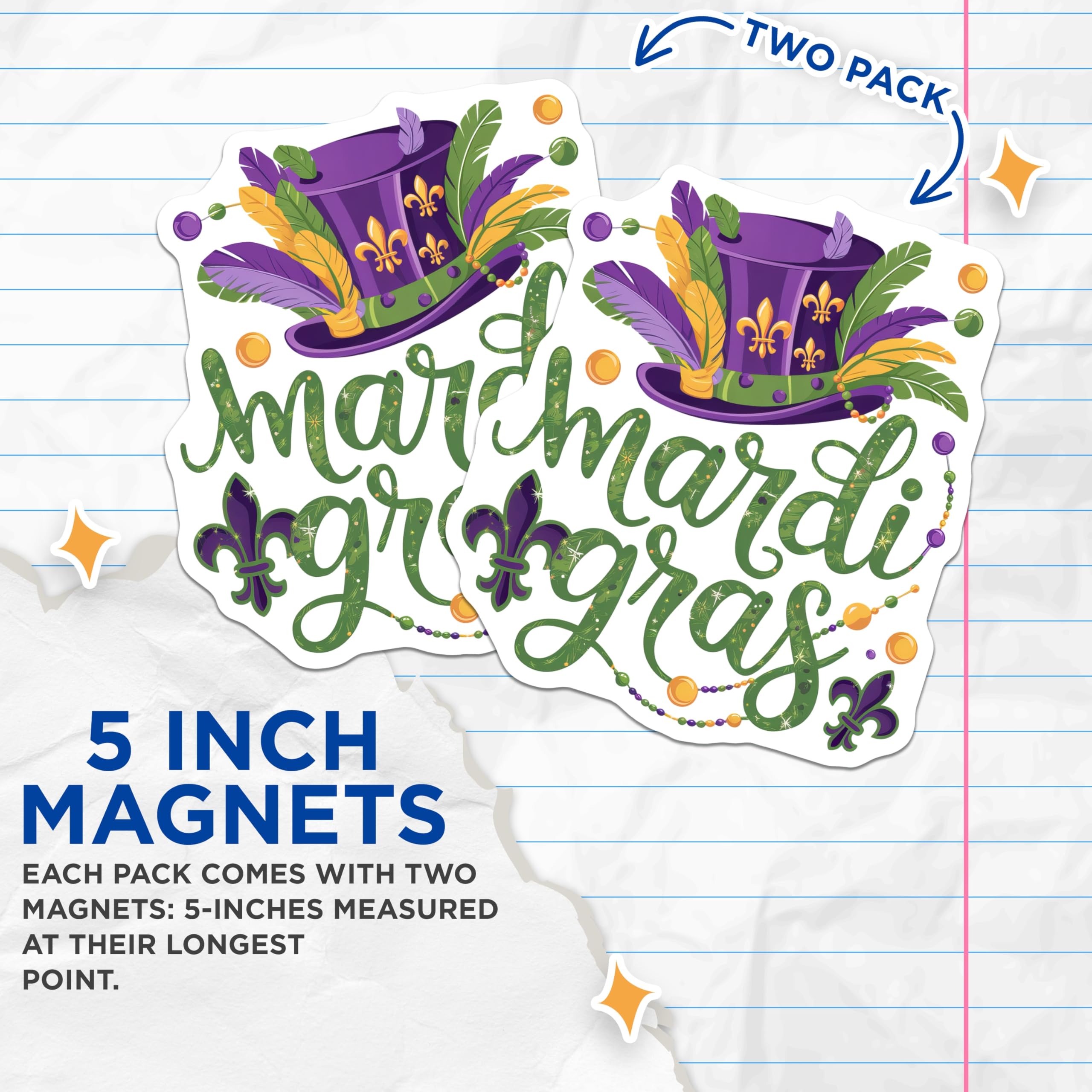 (2 Pack) Mardi Gras Magnets - New Orleans Decor - Celebration Fridge Magnets - 5" On Longest Side - Premium Magnet - for Cars, Refrigerators, Toolboxes, Lockers - Made in USA - MAG14470