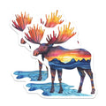 (2 Pack) Moose Magnets - Sunset Landscape - Rustic Home Decor - 5" On Longest Side - Premium Magnet - for Cars, Refrigerators, Toolboxes, Lockers - Made in USA - MAG16389