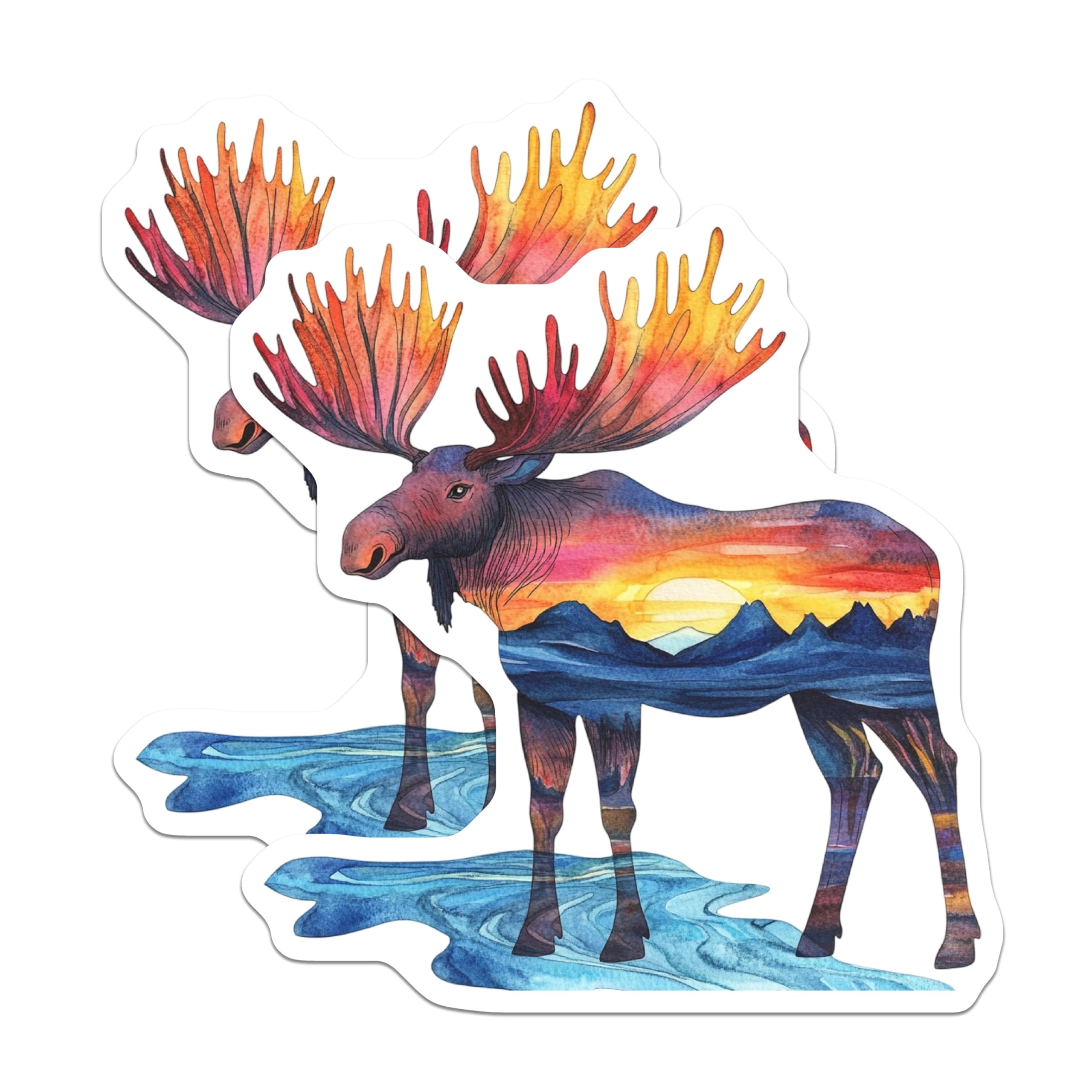 (2 Pack) Moose Magnets - Sunset Landscape - Rustic Home Decor - 5" On Longest Side - Premium Magnet - for Cars, Refrigerators, Toolboxes, Lockers - Made in USA - MAG16389