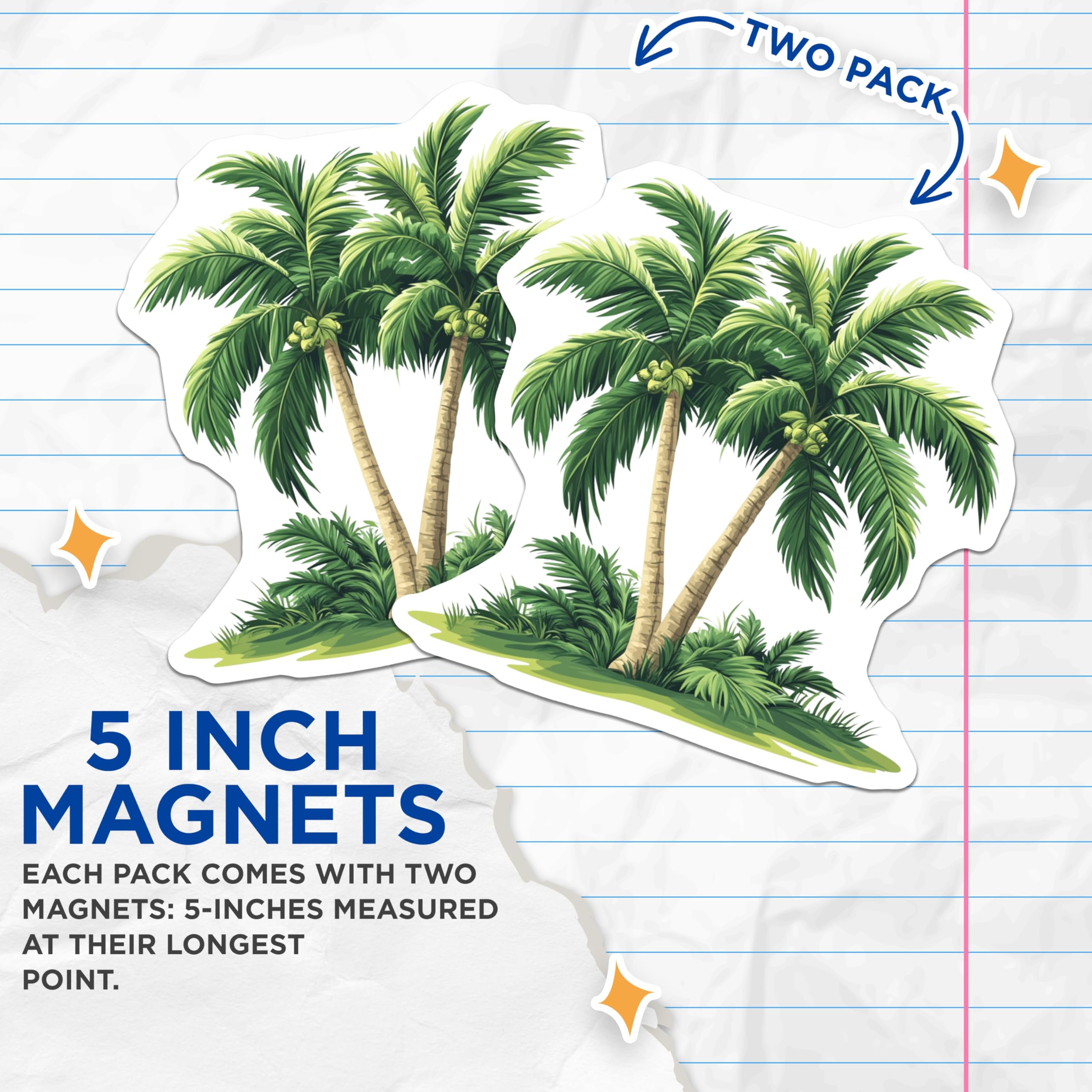 (2 Pack) Tropical Palm Tree Magnets - Island Paradise Scene - Coastal Home Decor Magnets - 5 Inches On Longest Side - Thick Durable Magnet - Made in USA - MAG23313