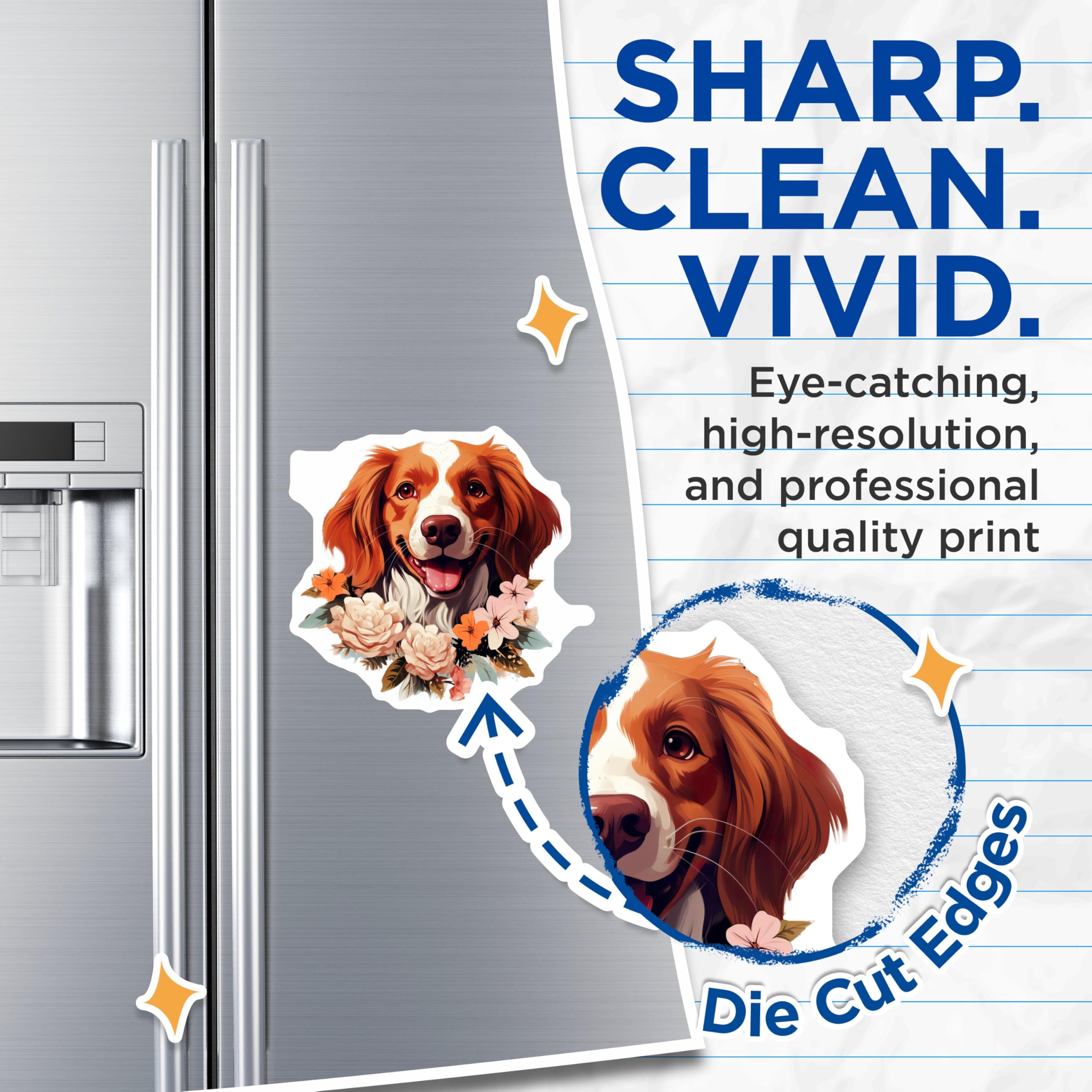 (2 Pack) Cavalier Spaniel Magnets - Happy Dog Floral Decor - Pet Lover Refrigerator Art - 5 Inches On Longest Side - Thick Durable Magnet - Made in USA - MAG29938