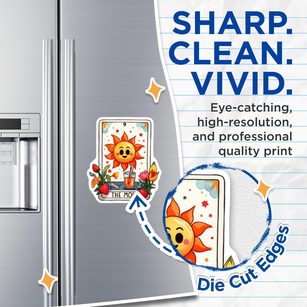 (2 Pack) Mom Tarot Card Magnets - Cheerful Sun Motherhood Design - Kitchen Refrigerator Locker Decor - 5 Inches On Longest Side - Thick Durable Magnet - Made in USA - MAG21429