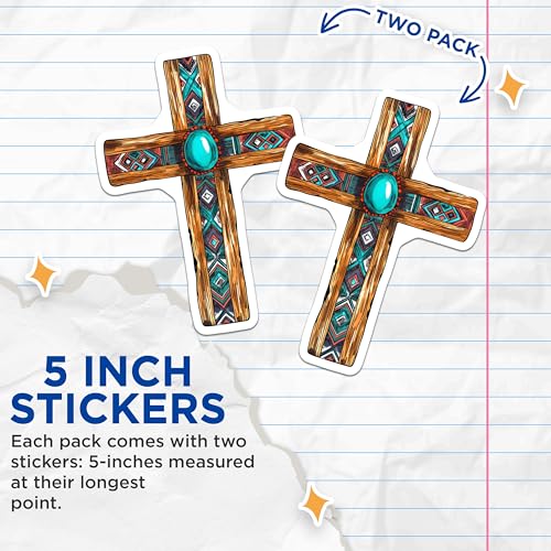 (2 Pack) Christian Cross Stickers - Boho Cross Sticker - Religious Symbol Sticker - 5" On Longest Side - Sticks to Smooth Flat Surfaces - Made in USA - BMCS8739