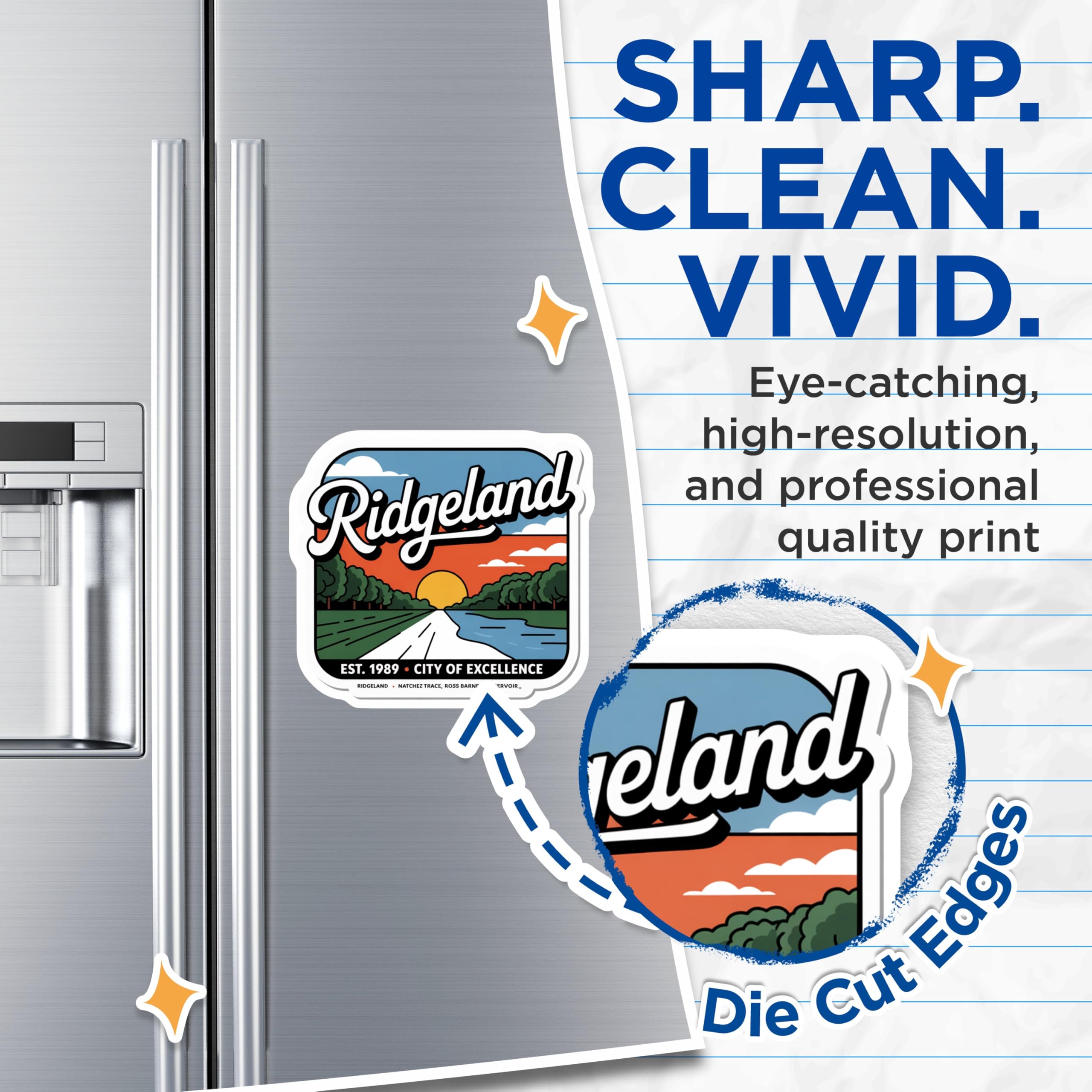 (2 Pack) Ridgeland Magnets - City of Excellence - Mississippi Souvenir - 5" On Longest Side - Premium Magnet - for Cars, Refrigerators, Toolboxes, Lockers - Made in USA - MAG18151