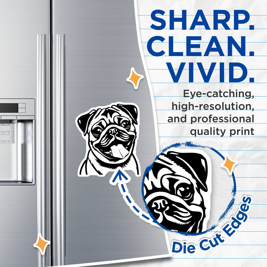 (2 Pack) Pug Dog Head Magnets - Cute Pet Illustration - Animal Lover Refrigerator Decor - 5 Inches On Longest Side - Thick Durable Magnet - Made in USA - MAG37452