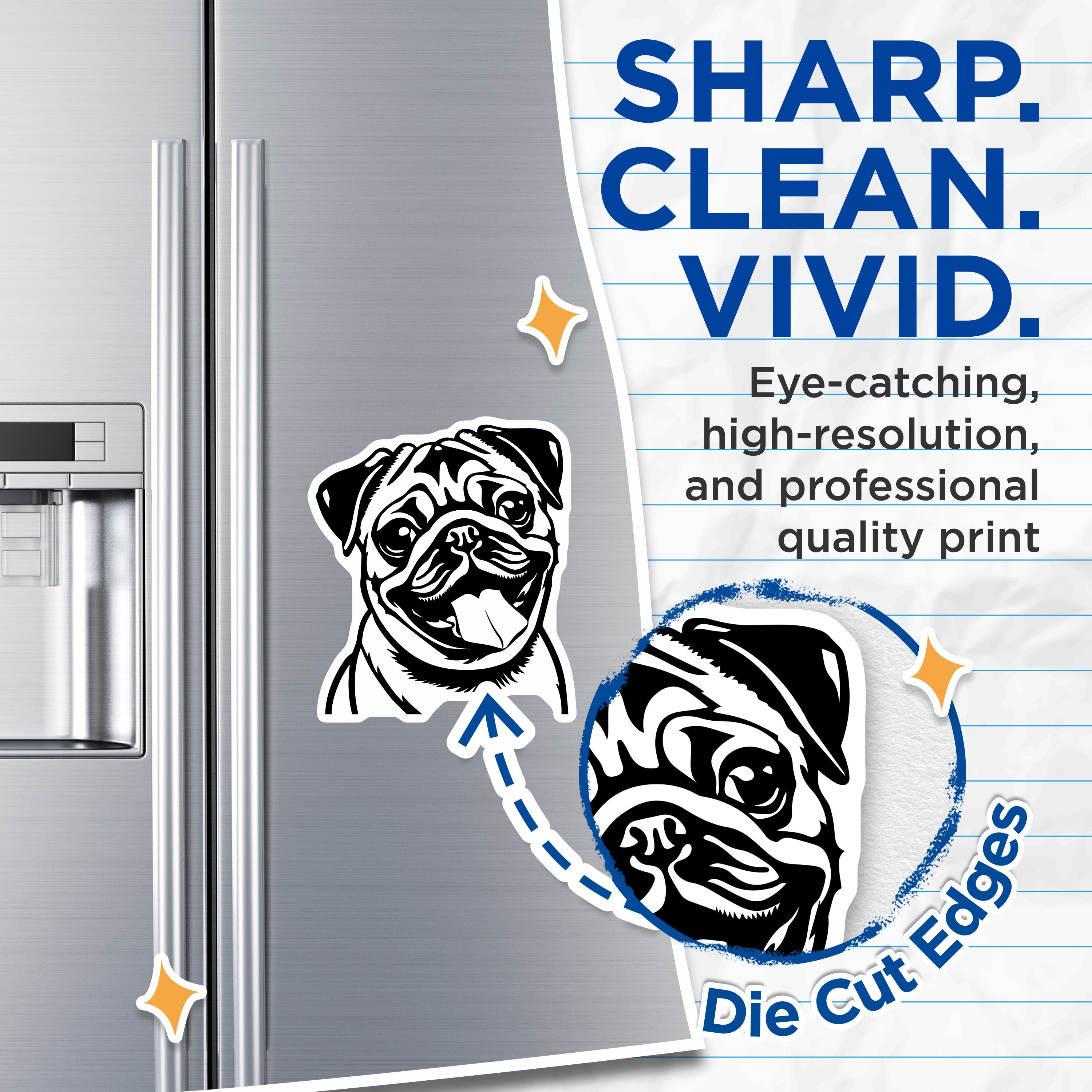 (2 Pack) Pug Dog Head Magnets - Cute Pet Illustration - Animal Lover Refrigerator Decor - 5 Inches On Longest Side - Thick Durable Magnet - Made in USA - MAG37452