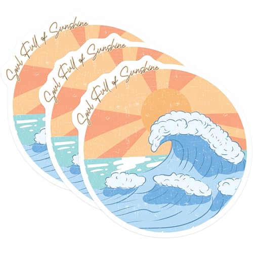 (3 Pack) Sunshine Waves Decals - Soulful Vibes - Laptop Decals- 3 Inches On Longest Side - Easy Peel & Apply - Made in USA - 3MCS5479