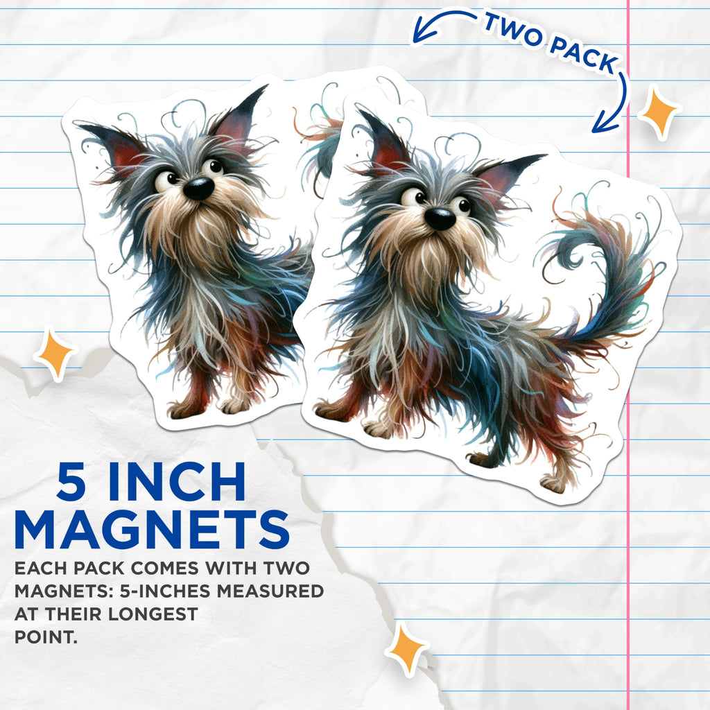 (2 Pack) Shaggy Dog Magnets - Whimsical Pet Art - Dog Mom Refrigerator Locker Decor - 5 Inches On Longest Side - Thick Durable Magnet - Made in USA - MAG27603