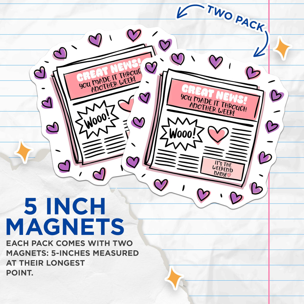 (2 Pack) Weekend Magnets - You Made It - Great News Fridge Magnets - 5" On Longest Side - Premium Magnet - for Cars, Refrigerators, Toolboxes, Lockers - Made in USA - MAG15452