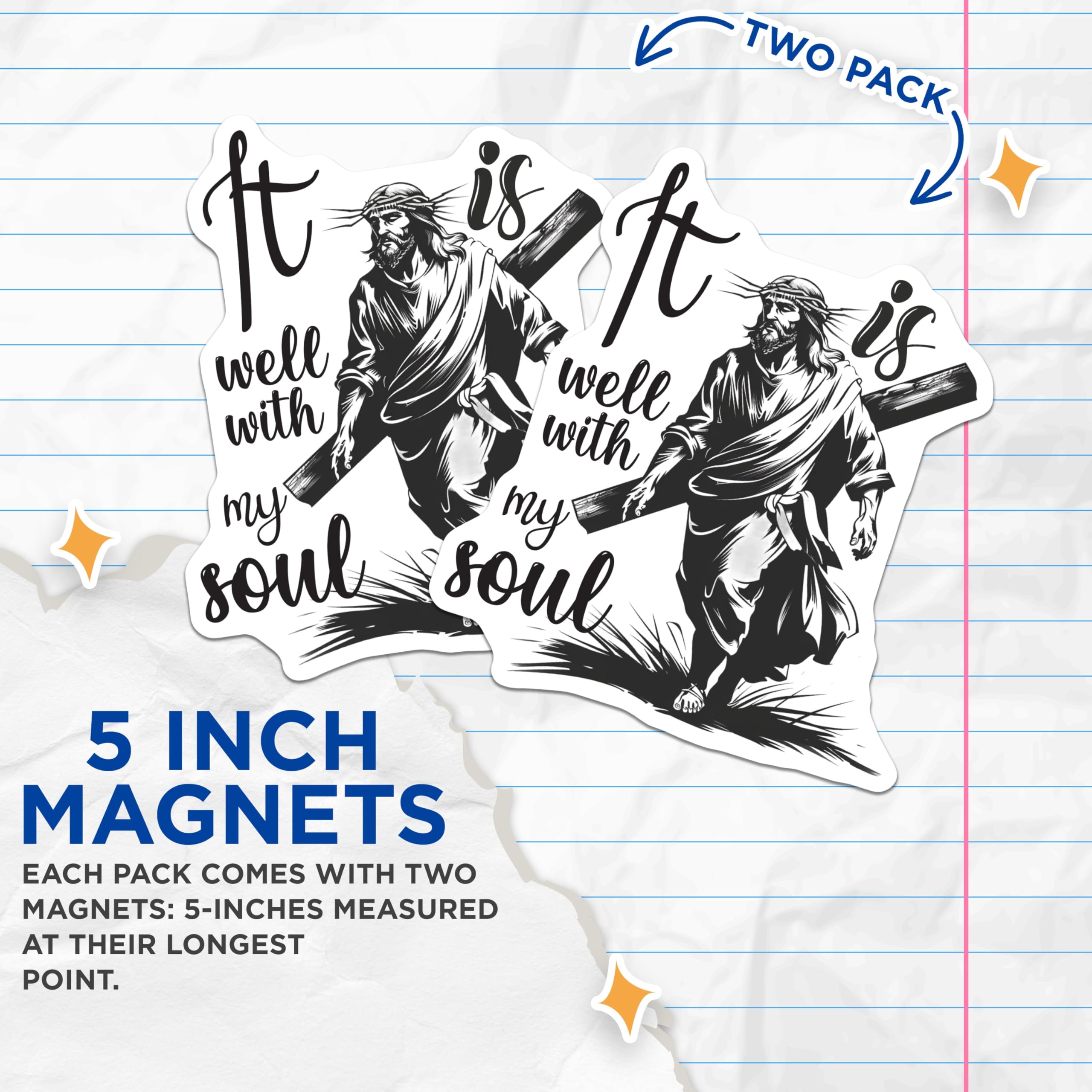 (2 Pack) Jesus Christ Magnets - It is Well With My Soul - Religious Art Refrigerator Fridge - 5" On Longest Side - Premium Magnet - for Cars, Refrigerators, Toolboxes, Lockers - Made in USA - MAG16993