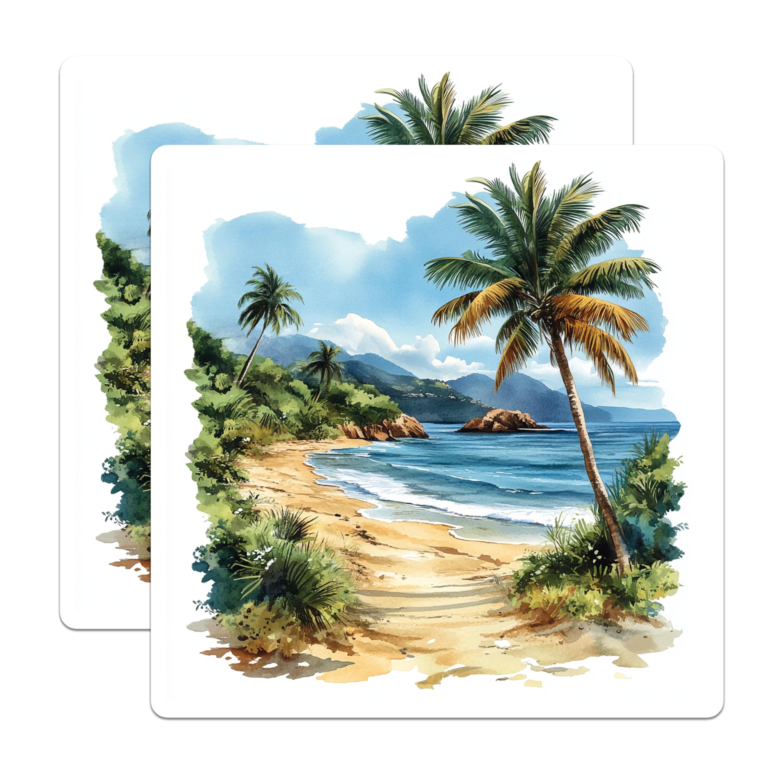(2 Pack) Tropical Beach Magnets - Watercolor Ocean Art - Coastal Decor Fridge - 5 Inches On Longest Side - Thick Durable Magnet - Made in USA - MAG23600