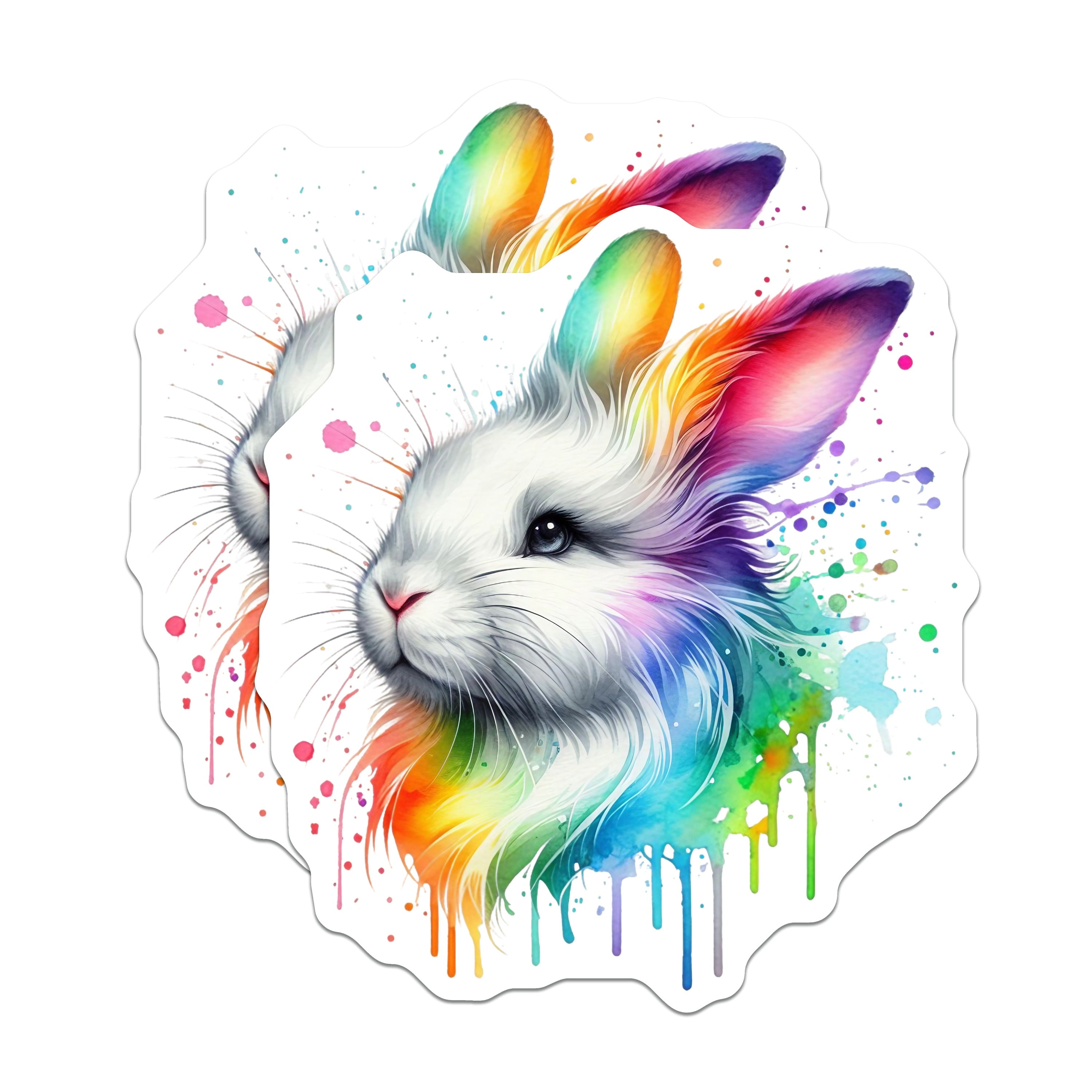 (2 Pack) Rainbow Bunny Magnets - Watercolor Rabbit Art - Cute Fridge Magnets - 5 Inches On Longest Side - Thick Durable Magnet - Made in USA - MAG37970