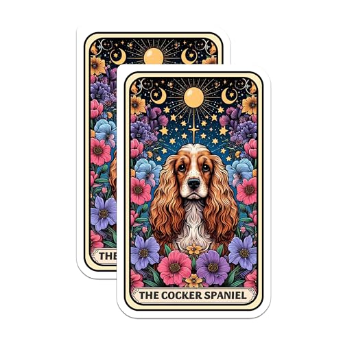 (2 Pack) Cocker Spaniel Dog Stickers - Floral Dog Stickers - Cute Pet Lover Stickers - 5" On Longest Side - Sticks to Smooth Flat Surfaces - Made in USA - BMCS4813