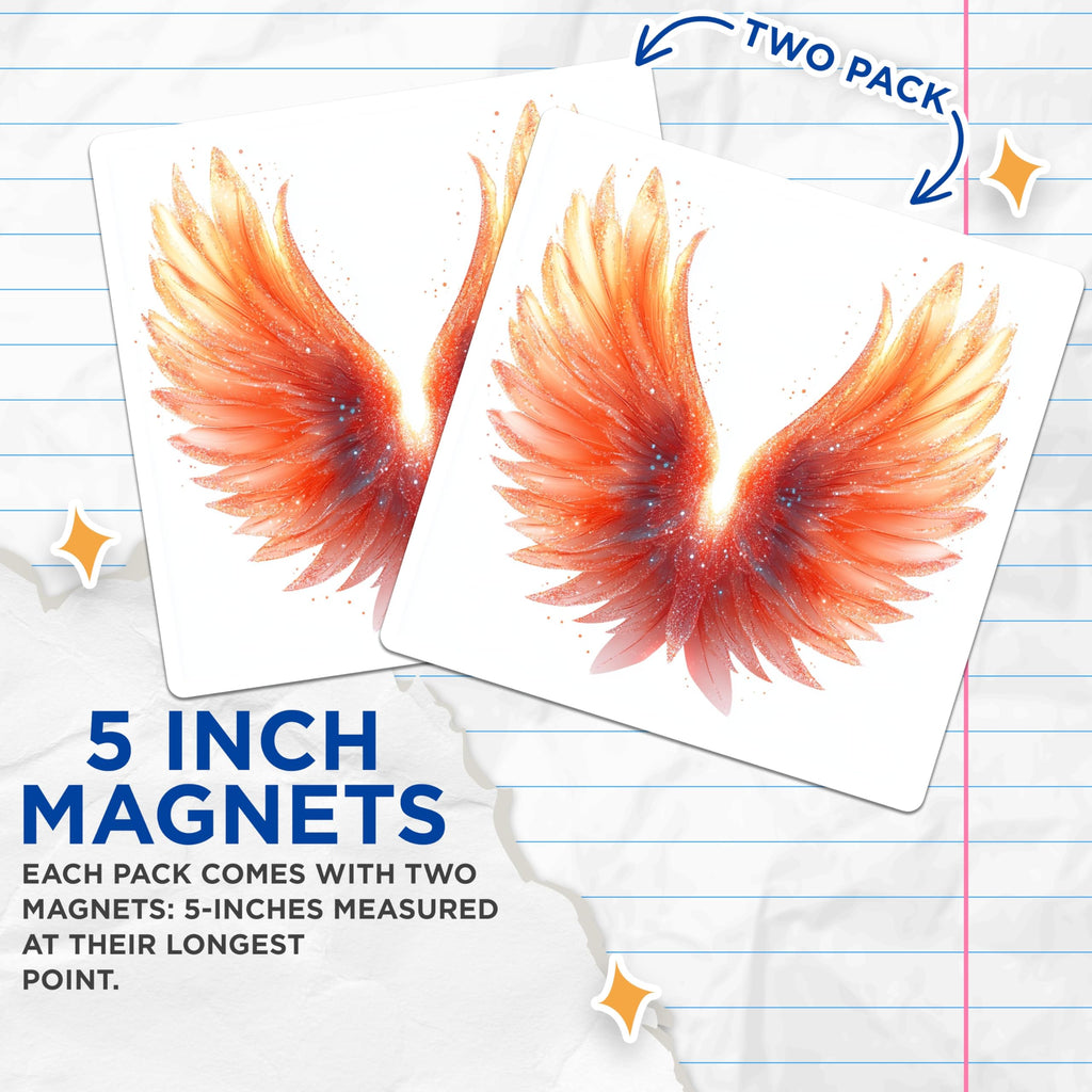 (2 Pack) Angel Wings Magnets - Phoenix Ethereal Art - Spiritual Home Decor - 5 Inches On Longest Side - Thick Durable Magnet - Made in USA - MAG28511