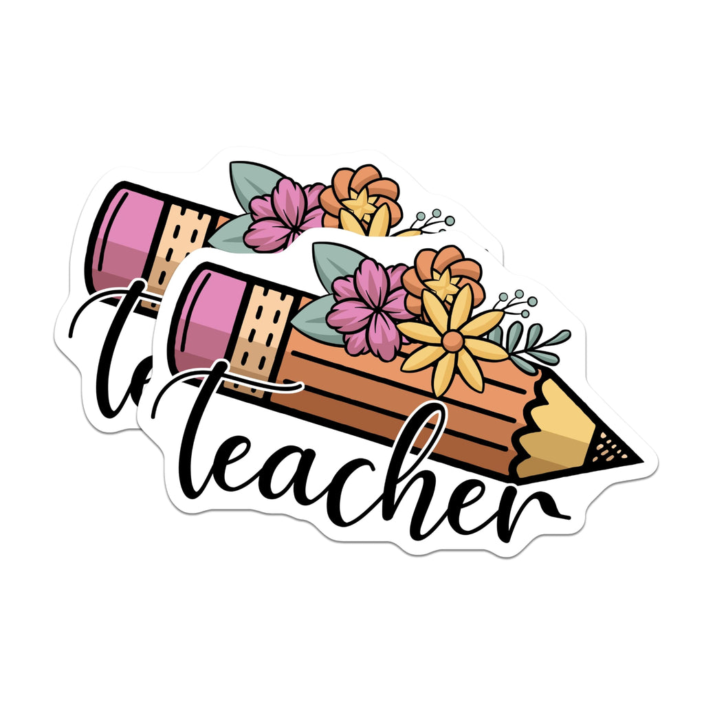 (2 Pack) Teacher Pencil Magnets - Floral Teacher - Teacher Appreciation Magnets - 5" On Longest Side - Premium Magnet - for Cars, Refrigerators, Toolboxes, Lockers - Made in USA - MAG18191