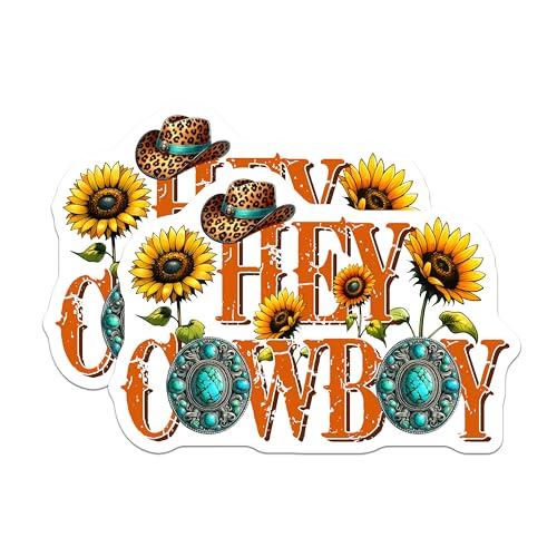 (2 Pack) Hey Cowboy Stickers - Sunflower Stickers - Western Cowboy Stickers - Country Style Decor Stickers - 5" On Longest Side - Sticks to Any Smooth Flat Surface - Made in USA - BMCS3161