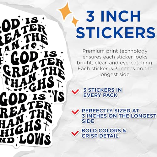 (3 Pack) God is Greater Decals - Faith Inspired - Christian Decals- 3 Inches On Longest Side - Easy Peel & Apply - Made in USA - 3MCS5995
