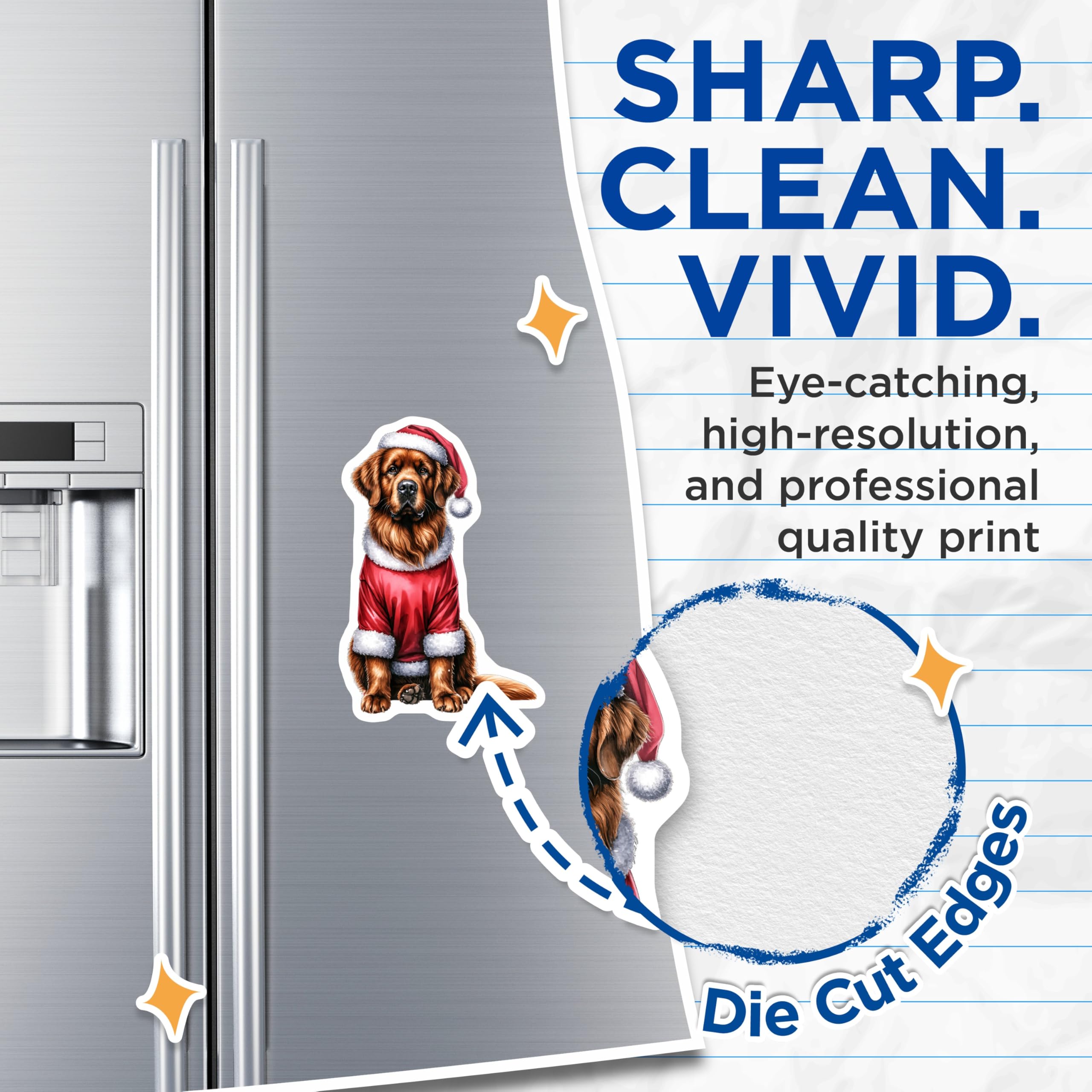 (2 Pack) Christmas Dog Magnets - Santa Dog Decor - Holiday Refrigerator Accents - Pet Lover - 5 Inches On Longest Side - Thick Durable Magnet - Made in USA - MAG30702