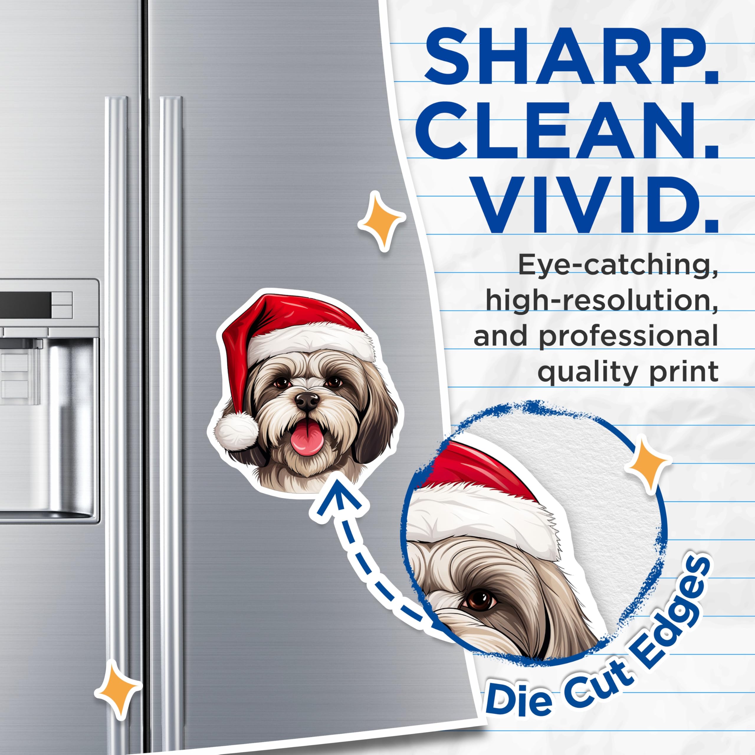(2 Pack) Shih Tzu Christmas Magnets - Holiday Dog Refrigerator - Pet Owner Stocking Stuffer - 5 Inches On Longest Side - Thick Durable Magnet - Made in USA - MAG28716