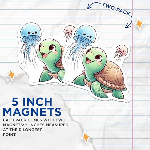 (2 Pack) Sea Life Decor Magnet - 5" On Longest Side - Sticks to Smooth Flat Surfaces - Made in USA - MAG10093