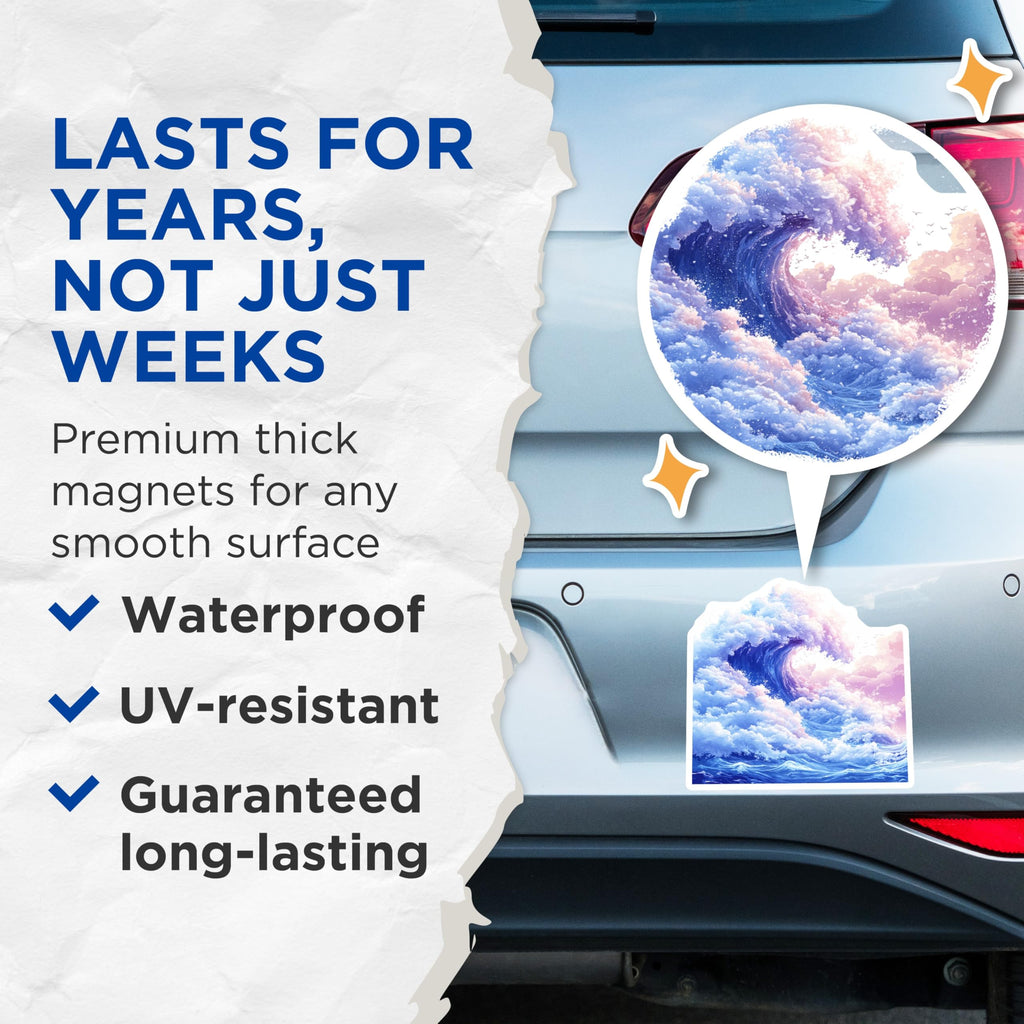 (2 Pack) Cloud Wave Magnets - Dreamy Ocean Seascape - Fantasy Art Fridge Decor - 5 Inches On Longest Side - Thick Durable Magnet - Made in USA - MAG24086