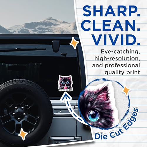 (2 Pack) Anxious But Alive Stickers - Cute Cat Stickers - Funny Animal Stickers for Laptops and Water Bottles - 5" On Longest Side - Sticks to Smooth Flat Surfaces - Made in USA - BMCS4587
