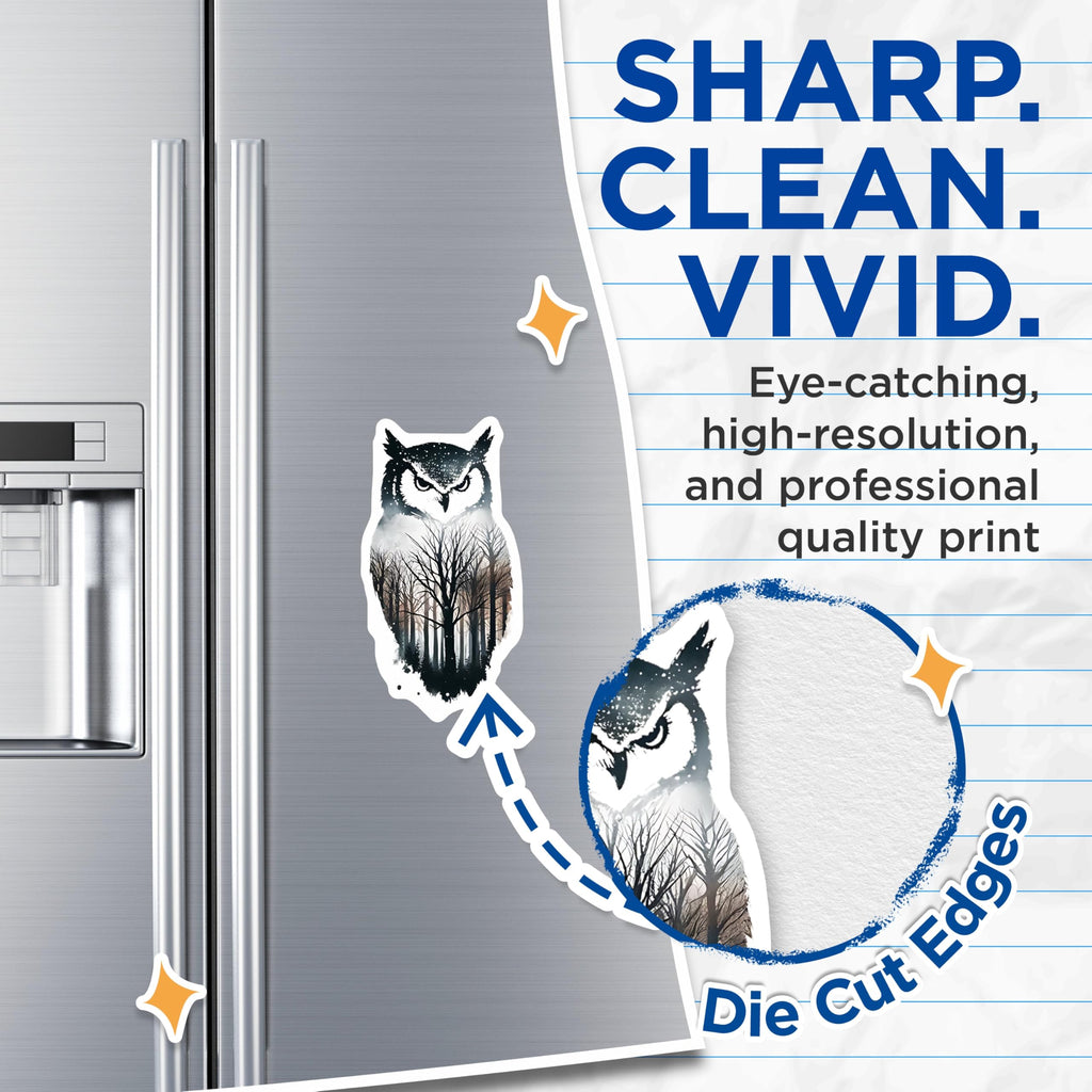 (2 Pack) Owl Forest Scene Magnets - Nature Art Magnets - Fridge Decor Magnets - 5" On Longest Side - Premium Magnet - for Cars, Refrigerators, Toolboxes, Lockers - Made in USA - MAG15594