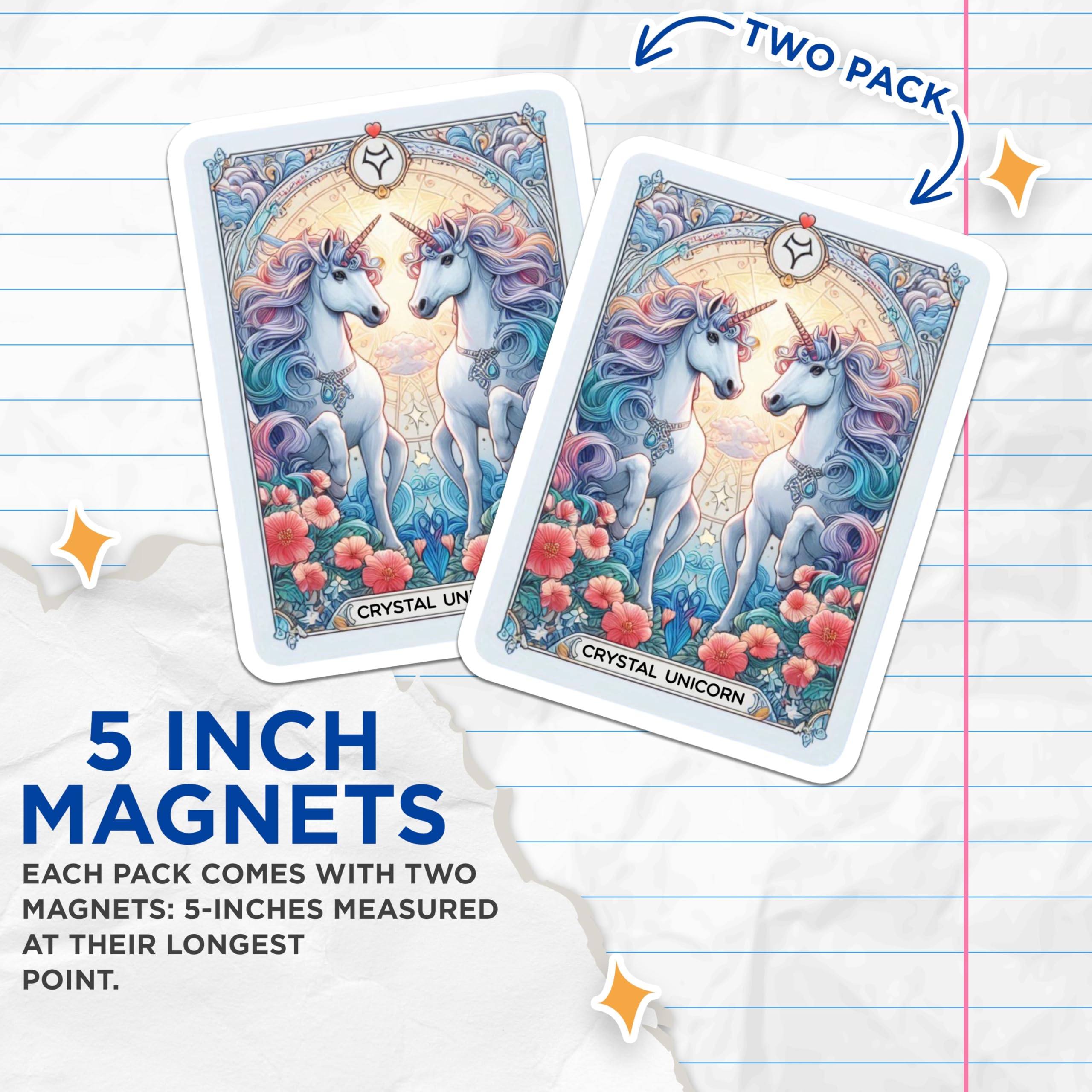 (2 Pack) Crystal Unicorns Magnets - Rainbow Mane Fantasy Art - Mythical Creature Decor - Enchanted Whimsical Artwork - 5 Inches On Longest Side - Thick Durable Magnet - Made in USA - MAG20470