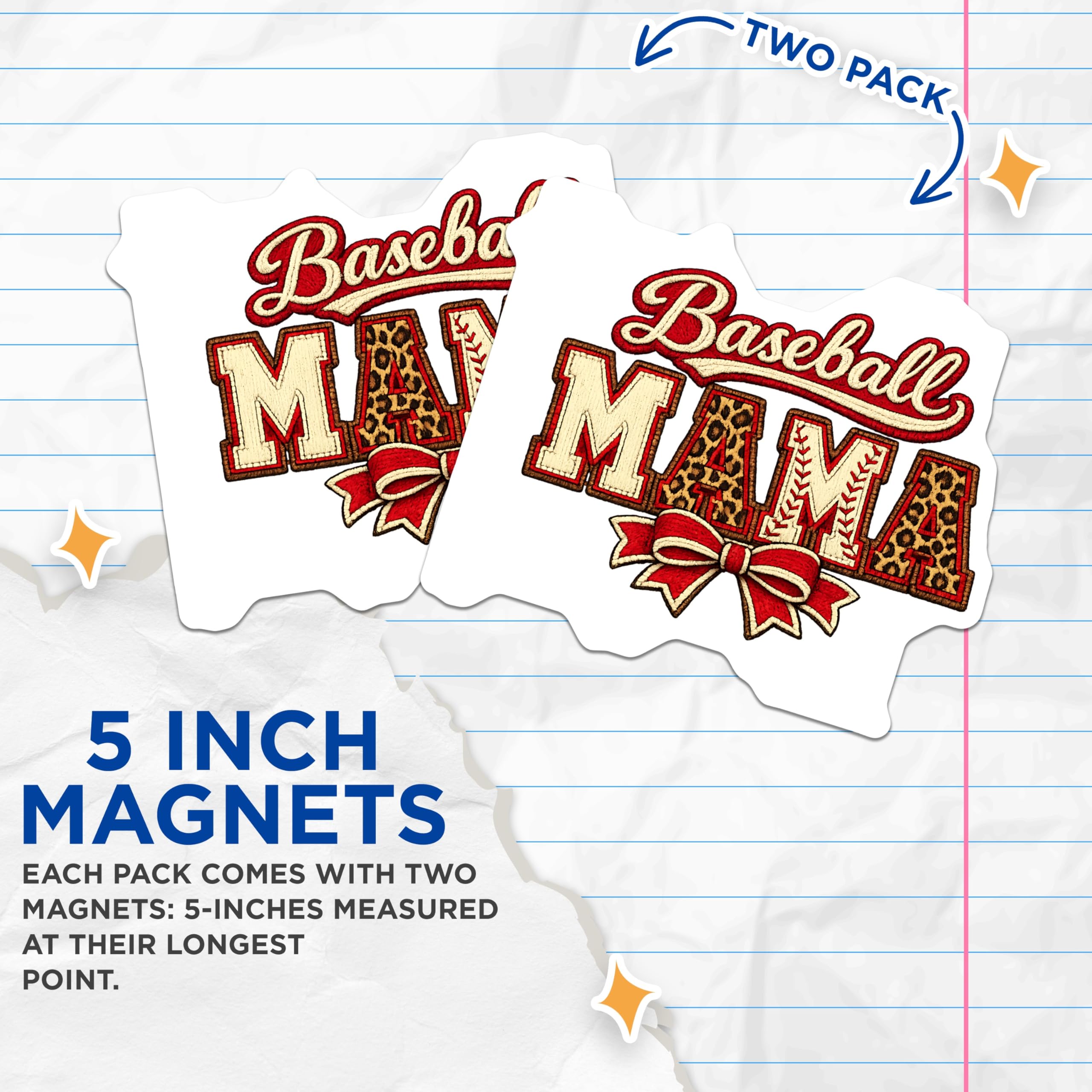 (2 Pack) Baseball Mama Magnets - Leopard Print Mama Decor - Game Day Spirit - Baseball Lover Fan Gear - Team Mom Accent - 5 Inches On Longest Side - Thick Durable Magnet - Made in USA - MAG21609