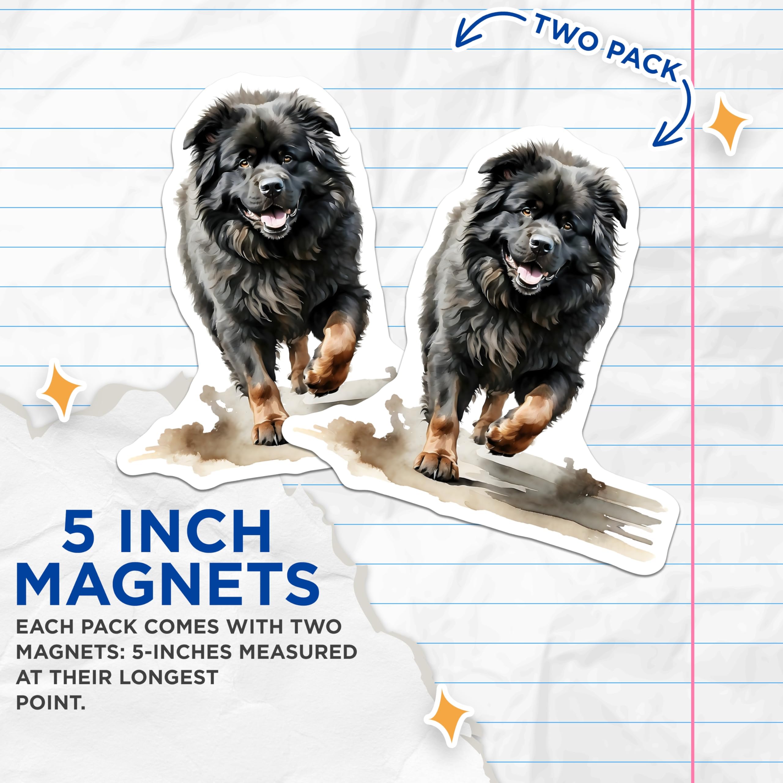(2 Pack) Tibetan Mastiff Magnets - Dog Breed Art - Fridge Home Decor - 5" On Longest Side - Premium Magnet - for Cars, Refrigerators, Toolboxes, Lockers - Made in USA - MAG14101