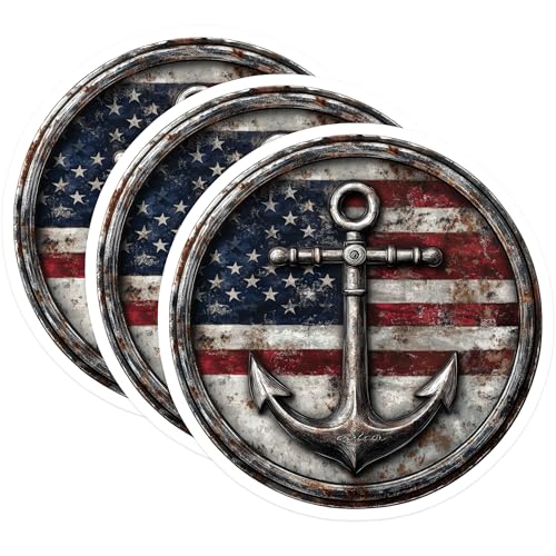 (3 Pack) American Flag Anchor Decals - Nautical Theme Stickers - Laptop Decal - 3 Inches On Longest Side - Easy Peel & Apply - Made in USA - 3MCS8198