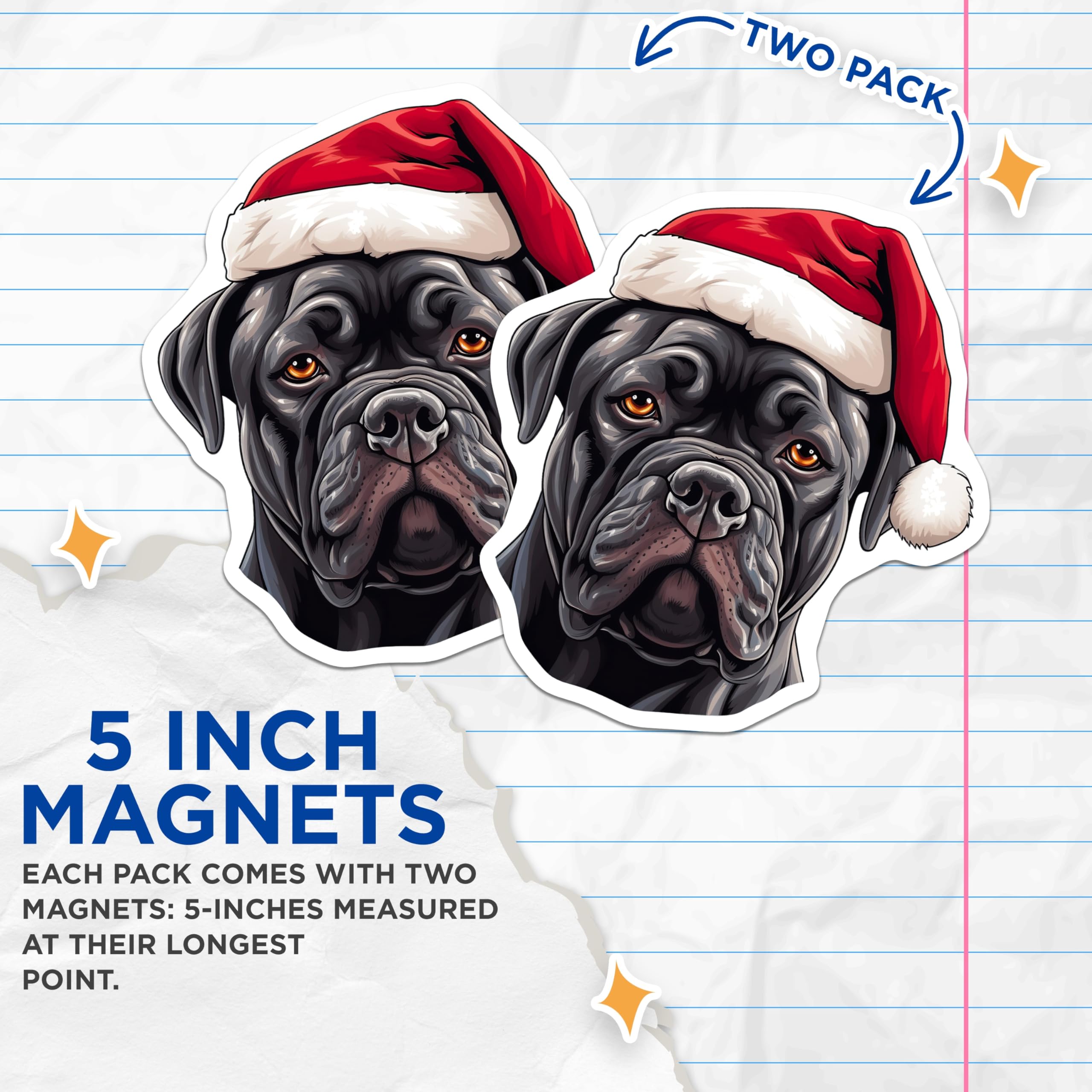 (2 Pack) Christmas Dog Magnets - Santa Mastiff Canine Decor - Holiday Pet Owner Kitchen Accent - 5 Inches On Longest Side - Thick Durable Magnet - Made in USA - MAG29648