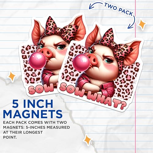 (2 Pack) Sow What Magnets - Cute Pig Design - 5" On Longest Side - for Cars, Fridges, Toolboxes - Made in USA - MAG7932
