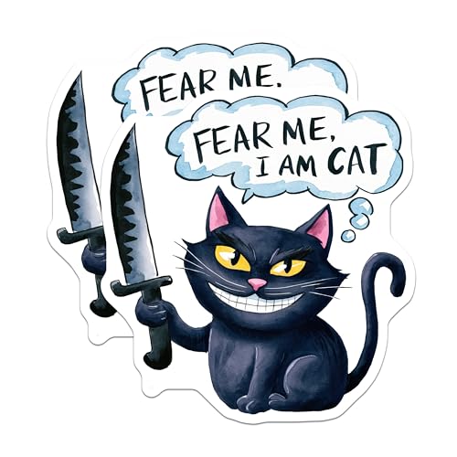(2 Pack) Fear Me I Am Cat Stickers - Cat Lovers - 5" On Longest Side - Sticks to Smooth Flat Surfaces - Made in USA - BMCS8745 - BMCS8745
