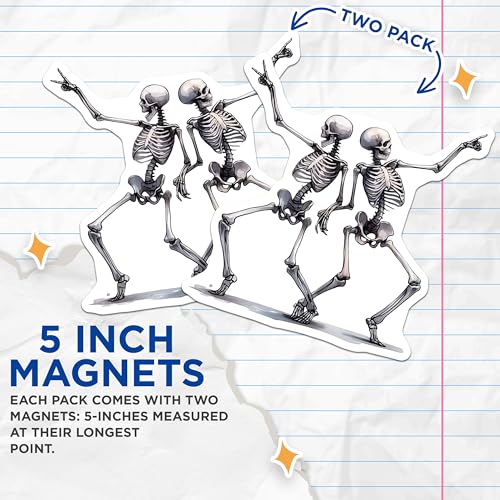 (2 Pack) Dancing Skeleton Magnets - Halloween Dance Decor - Spooky Skeleton Decorations - 5" On Longest Side - for Cars, Fridges, Toolboxes - Made in USA - MAG6990