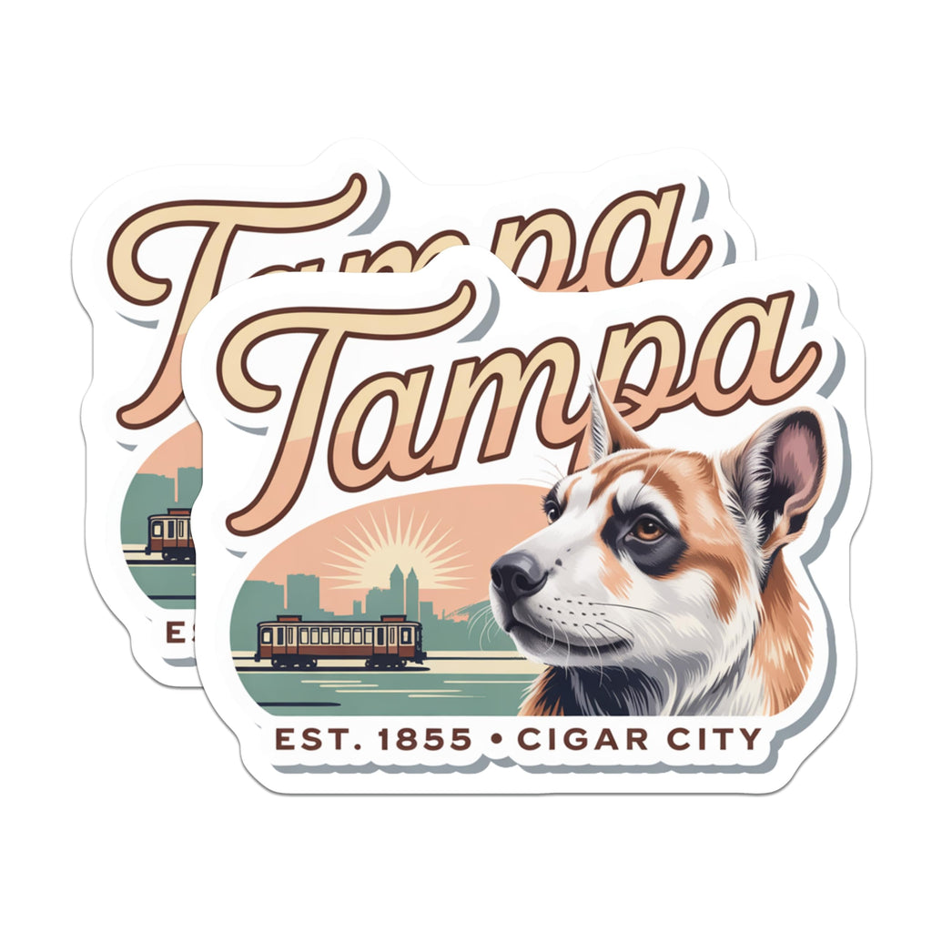 (2 Pack) Tampa Magnets - Corgi Dog Art - Cigar City Florida Travel Decor - 5" On Longest Side - Premium Magnet - for Cars, Refrigerators, Toolboxes, Lockers - Made in USA - MAG18754