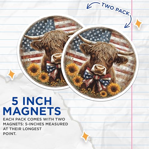 (2 Pack) Patriotic Sunflowers Magnet - Rustic Animal - USA Farmhouse Decor - 5" On Longest Side - Sticks to Smooth Flat Surfaces - Made in USA - MAG10043