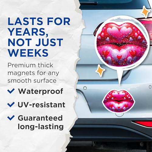 (2 Pack) Lip Art Magnets - Heart Design - ValentineÃ¢â‚¬â„¢s Lip - Romantic Lips - Love Decoration - 5" On Longest Side - for Cars, Refrigerators, Toolboxes, Lockers - Made in USA BMCS3389