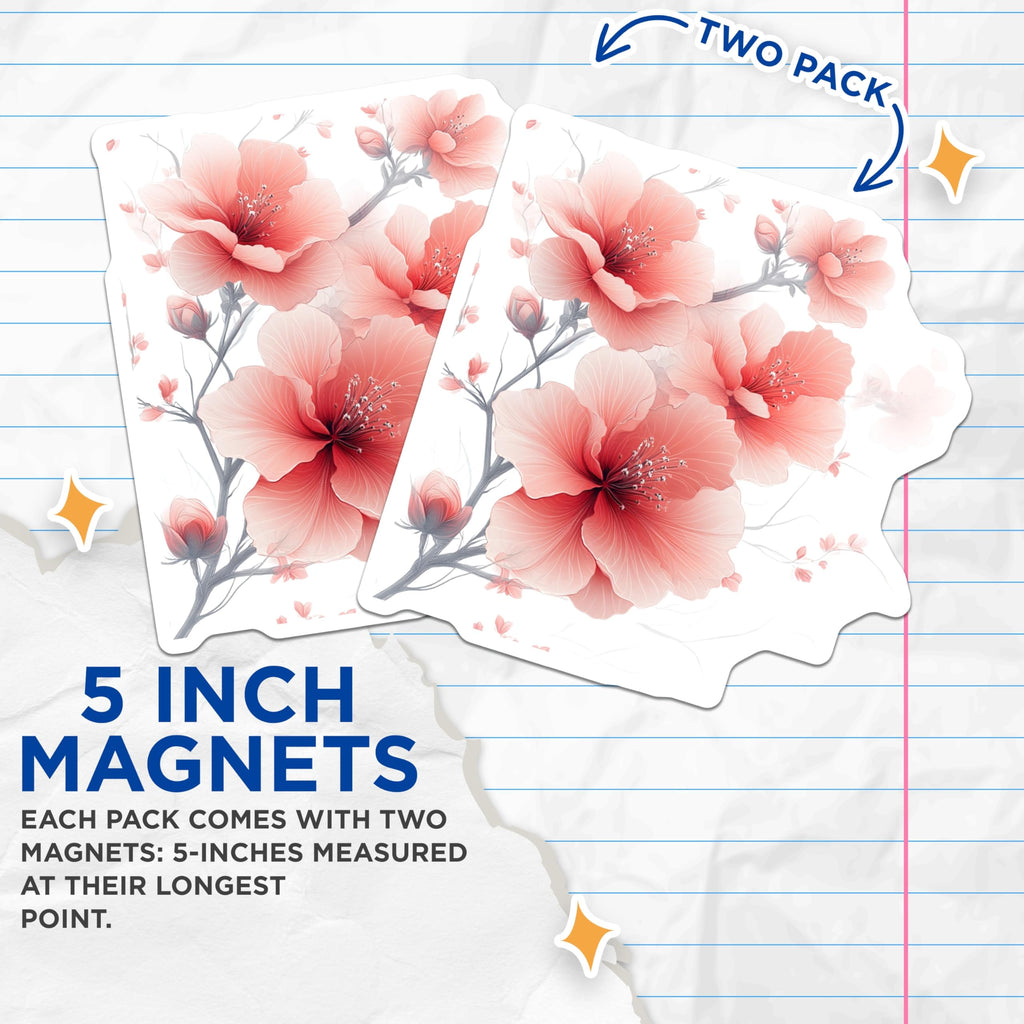 (2 Pack) Pink Floral Magnets - Spring Blossom Decor - Refrigerator Locker Display - 5 Inches On Longest Side - Thick Durable Magnet - Made in USA - MAG25295