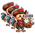(3 Pack) Funny Chicken Decals - Cowboy Rooster Cluck Off - Laptop Decals - 3 Inches On Longest Side - Easy Peel & Apply - Made in USA - 3MCS0225