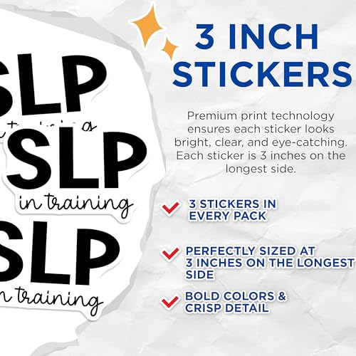(3 Pack) SLP in Training Decals - Speech Language Pathologist - Student Decal - 3 Inches On Longest Side - Easy Peel & Apply - Made in USA - 3MCS4080