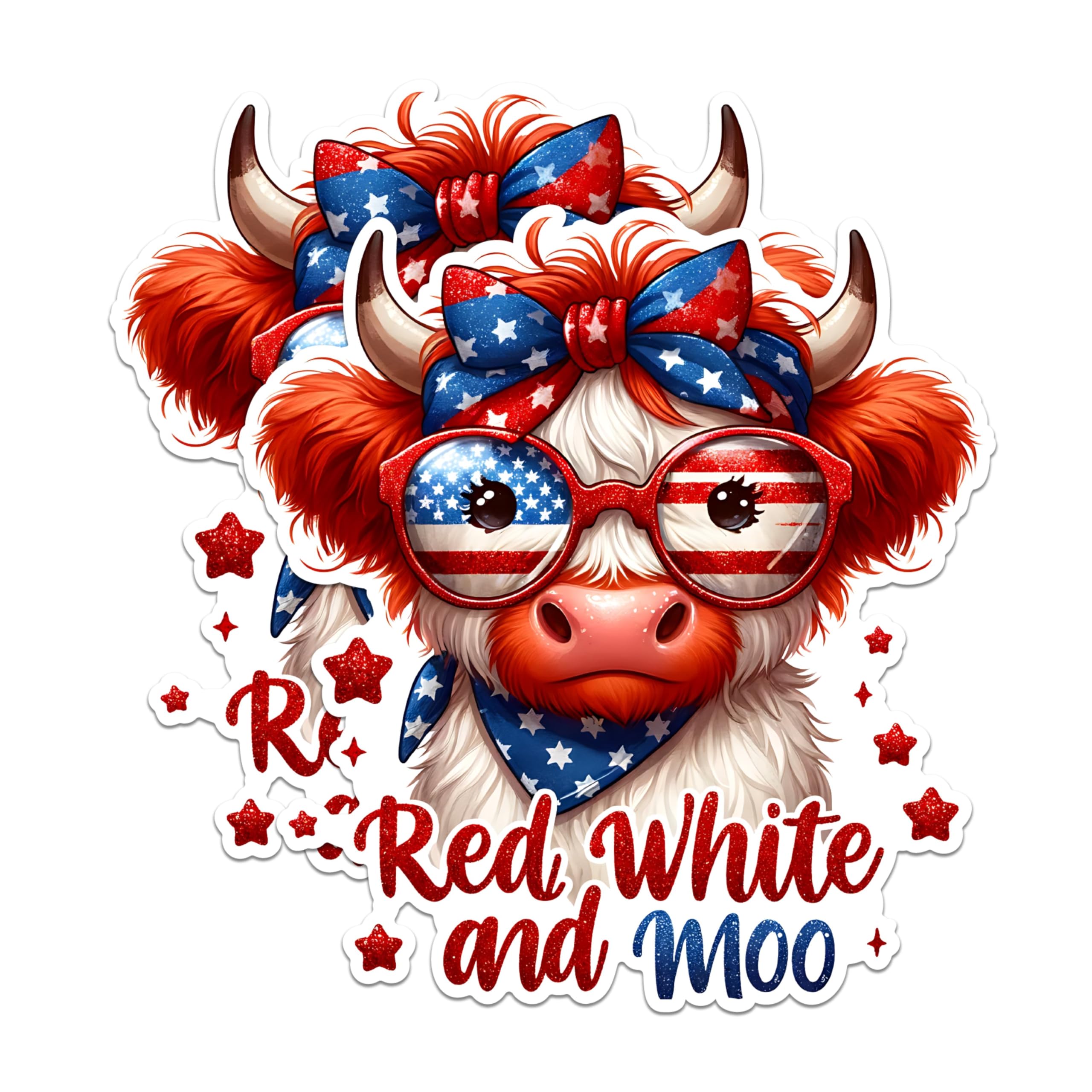 (2 Pack) Red White and Moo Magnets - Cute Cow Magnets - Patriotic Magnets July 4th - American Pride Kitchen Decor- 5" On Longest Side - for Fridges, Toolboxes, Cars - Made in USA - MAG2718