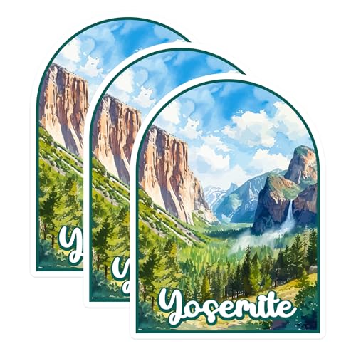 (3 Pack) Yosemite Decals - National Park Sticker - Laptop Decal - 3 Inches On Longest Side - Easy Peel & Apply - Made in USA - 3MCS0434