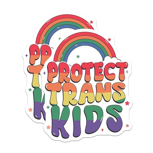 (2 Pack) Protect Trans Kids Stickers - LGBTQ Pride Stickers - Equality Stickers for Laptop and Water Bottle - 5" On Longest Side - Sticks to Smooth Flat Surfaces - Made in USA - BMCS6500