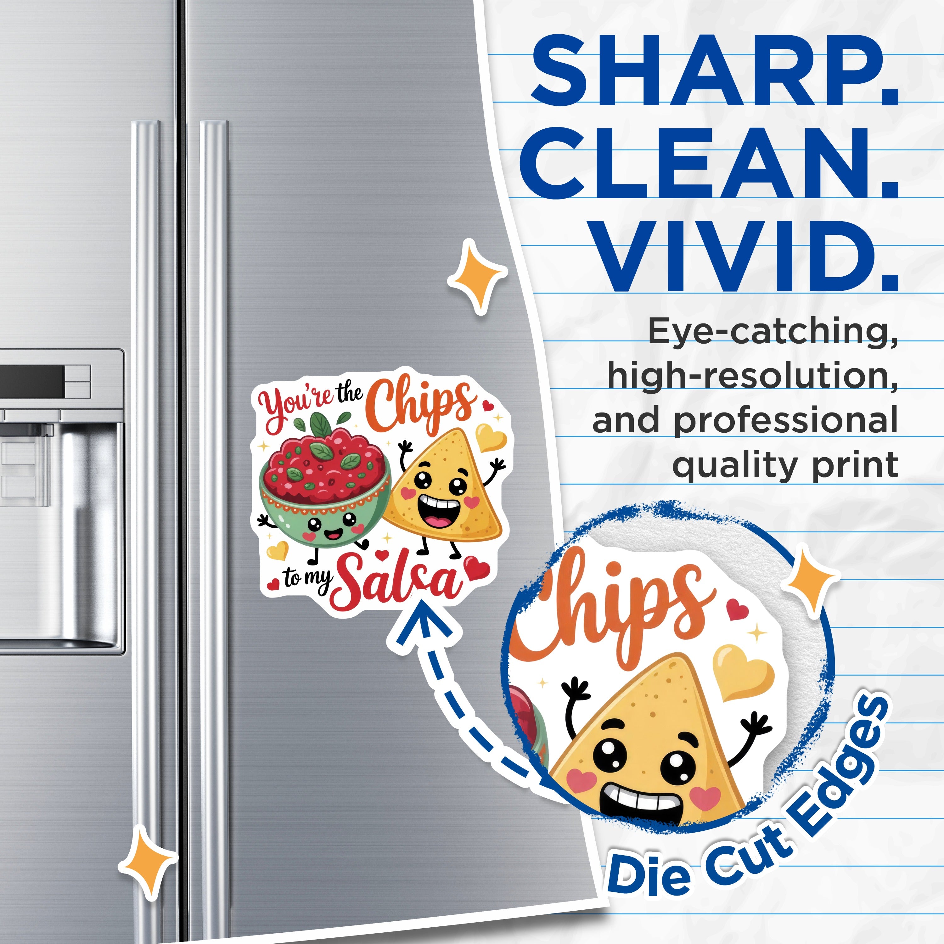 (2 Pack) Chips and Salsa Magnets - Funny Couple Magnets - Cute Food Pun Decor for Kitchen Refrigerator - 5 Inches On Longest Side - Thick Durable Magnet - Made in USA - MAG36422