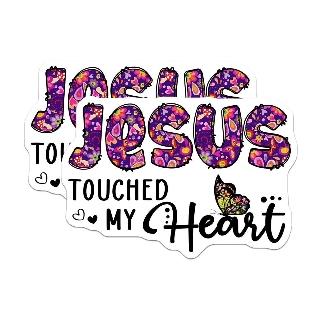 (2 Pack) Jesus Touched My Heart Magnets - Christian Faith Butterfly Art - Inspirational Religious Decor - 5 Inches On Longest Side - Thick Durable Magnet - Made in USA - MAG24853