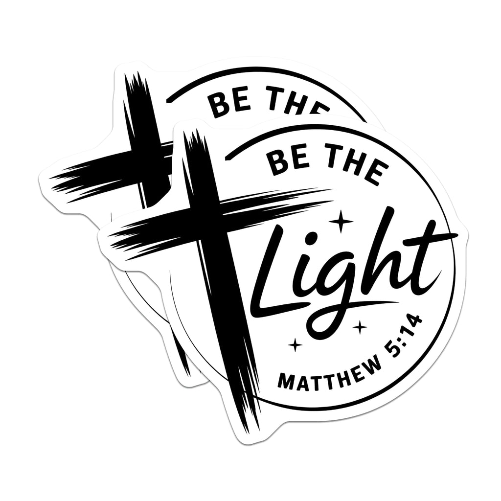 (2 Pack) Be The Light Stickers - Christian Stickers - Matthew 5 14 Stickers - 5" On Longest Side - Sticks to Smooth Flat Surfaces - Made in USA - BMCS14657