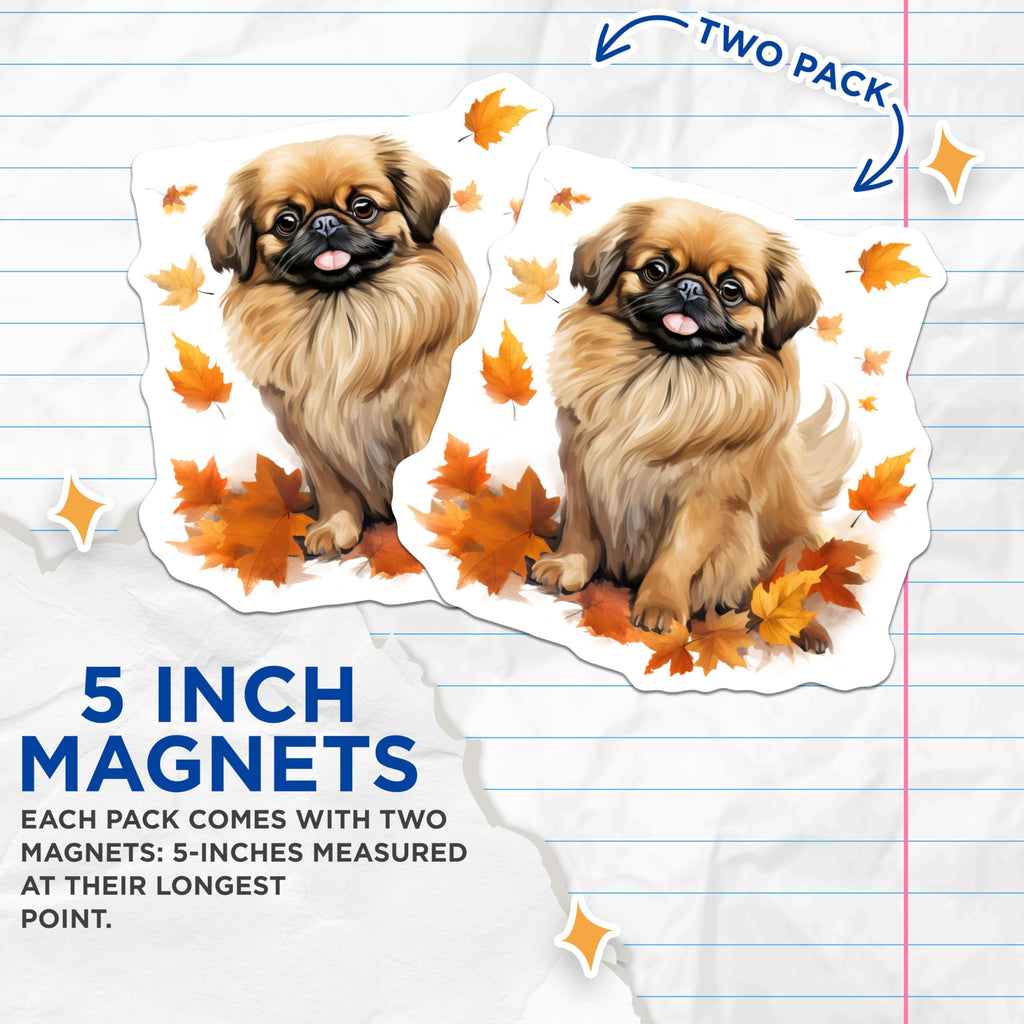 (2 Pack) Pekingese Magnets - Autumn Dog Decor - Fall Pet Lover - 5 Inches On Longest Side - Thick Durable Magnet - Made in USA - MAG30943