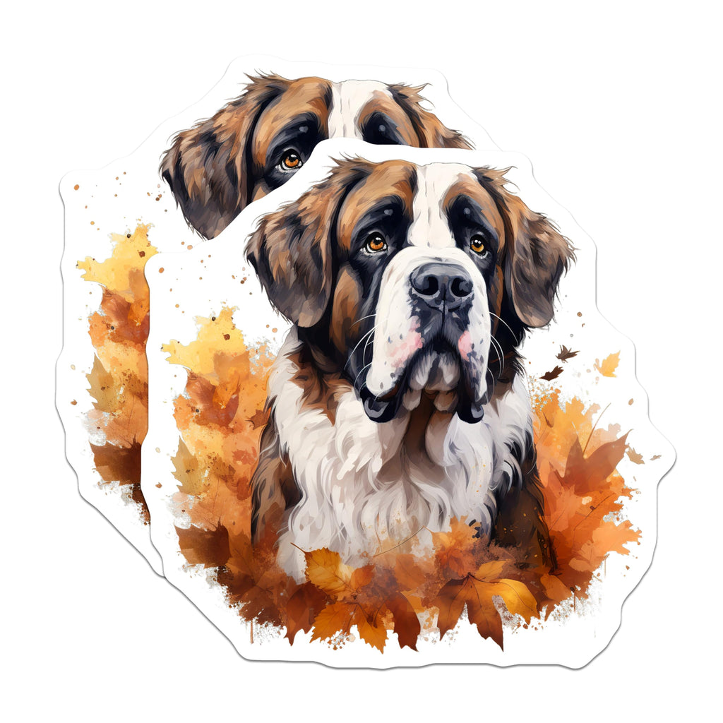 (2 Pack) Saint Bernard Magnets - Autumn Fall Decor - Dog Breed Art Kitchen - 5 Inches On Longest Side - Thick Durable Magnet - Made in USA - MAG30379