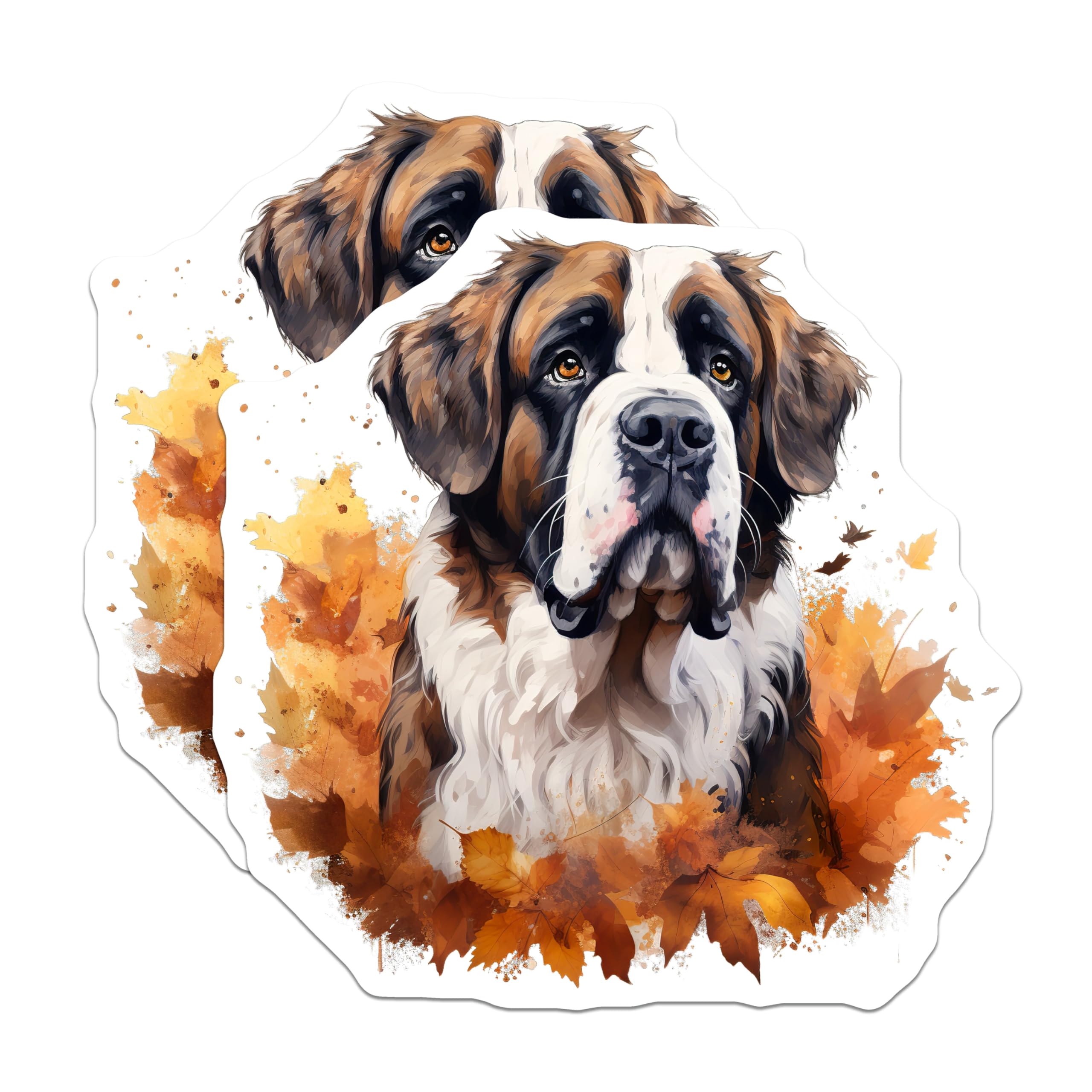 (2 Pack) Saint Bernard Magnets - Autumn Fall Decor - Dog Breed Art Kitchen - 5 Inches On Longest Side - Thick Durable Magnet - Made in USA - MAG30379